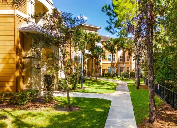 the preserve at city center apartments walking path and trees