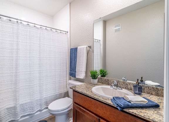 A bathroom with a toilet, sink, and shower curtain.