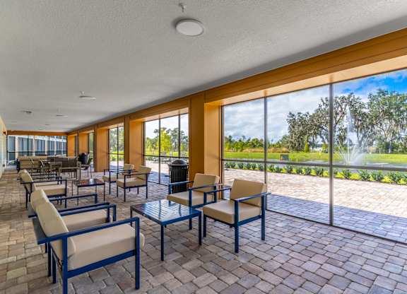 A patio with a table and chairs is shown.