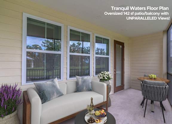 A tranquil waters floor plan with oversized 142 sq ft patio/balcony with unparalleled views.