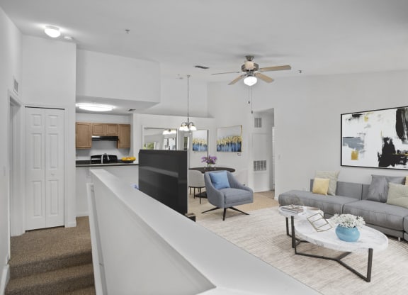 Upstairs - Living Room, Dining Room, and Kitchen