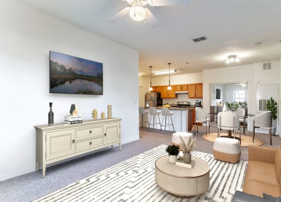 Kitchen, Dining, Living Room