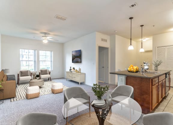 Kitchen, Dining, Living Room