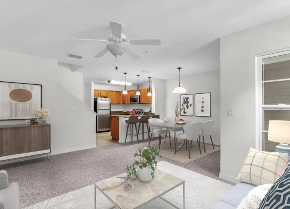 Kitchen, Dining, Living Room