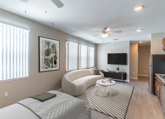 a living room with a couch and a coffee table