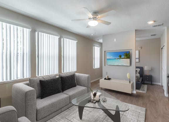 a living room with a couch and a coffee table