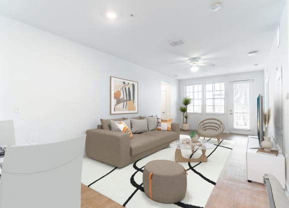 a living room with a couch and a coffee table