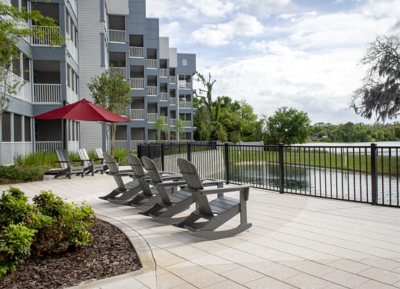 Seating area by lake