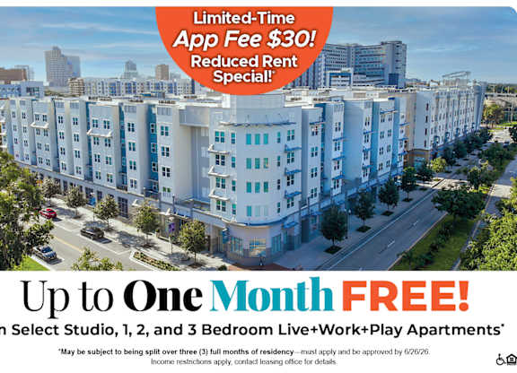 Up to One Month Free on Select Studio, 1, 2 and 3 Bedroom Live, Work, Play Apartment Homes