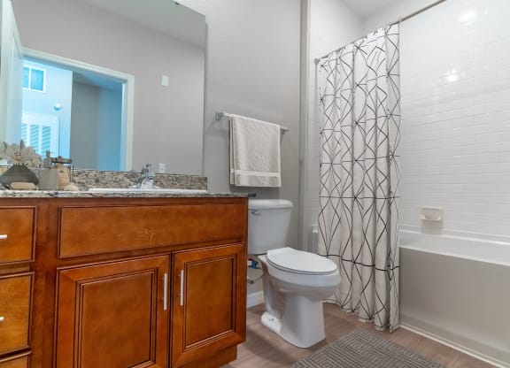a bathroom with a shower toilet and sink