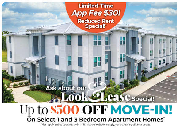 Up to $500 Off Move-In Costs on Select 1 and 3 Bedroom Apartment Homes* Ask About our Look and Lease Special!