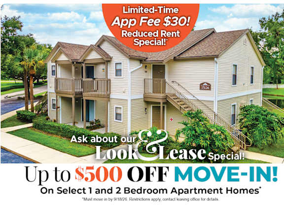 Up to $500 Off Move-In Costs on Select 1 and 2 Bedroom Apartment Homes* Ask About our Look and Lease Special!