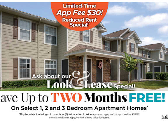 Save Up to One Month Free on Select 1, 2 and 3 Bedroom Apartment Homes* Ask About our Look and Lease Special!