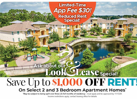Save Up to $1,000 Off Rent on Select 2 and 3 Bedroom Apartment Homes* Ask About our Look and Lease Special!