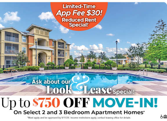 Up to $750 Off Move-In Costs on Select 2 and 3 Bedroom Apartment Homes* Ask About our Look and Lease Special!