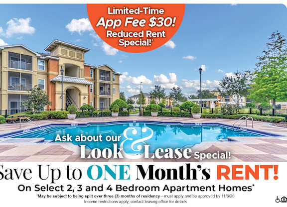 Save Up to One Month's Rent on Select 2, 3 and 4 Bedroom Apartment Homes* Ask About our Look and Lease Special!