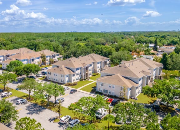 an aerial view of a neighborhood of houses