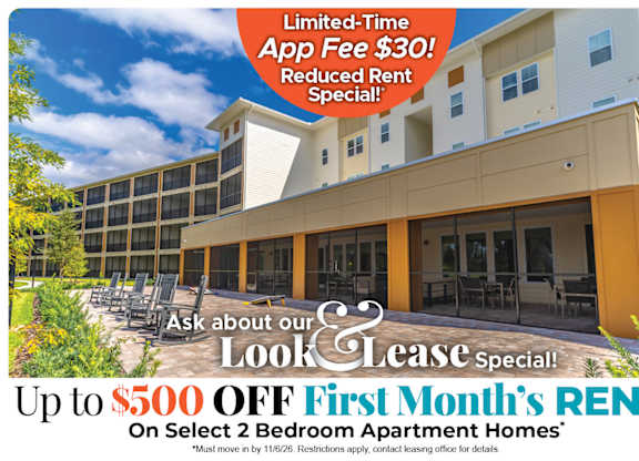 Up to $500 Off First Month's Rent on Select 2 Bedroom Apartment Homes* Ask About our Look and Lease Special!