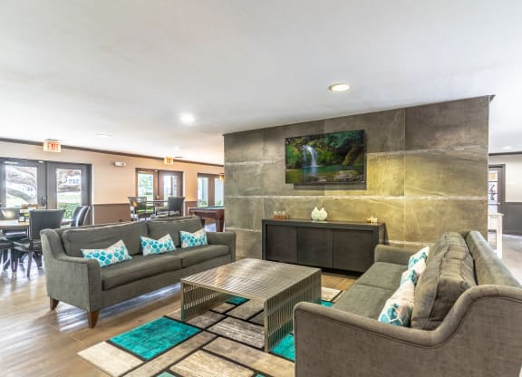 clubhouse area with couches and tv