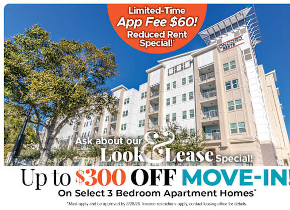 Up to $300 Off Move-In Costs on Select 3 Bedroom Apartment Homes* Ask About our Look and Lease Special!
