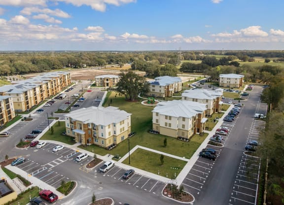 an aerial view of apartment buildings