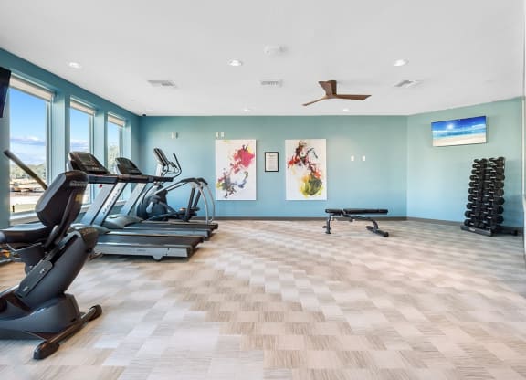 fitness center with weights and cardio machines