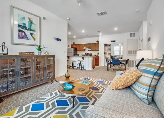 a living room with a couch and a coffee table