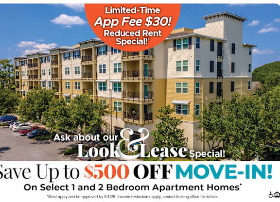 Save Up to $500 Off Move-In Costs on Select 1 and 2 Bedroom Apartment Homes* Ask About our Look and Lease Special!