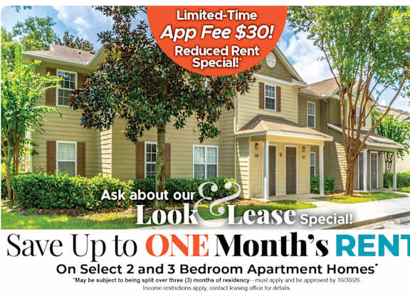 Save Up to One Month's Rent on Select 2 and 3 Bedroom Apartment Homes* Ask About our Look and Lease Special!