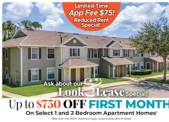 Up to $750 Off First Month's Rent on Select 1 and 2 Bedroom Apartment Homes* Ask About our Look and Lease Special!