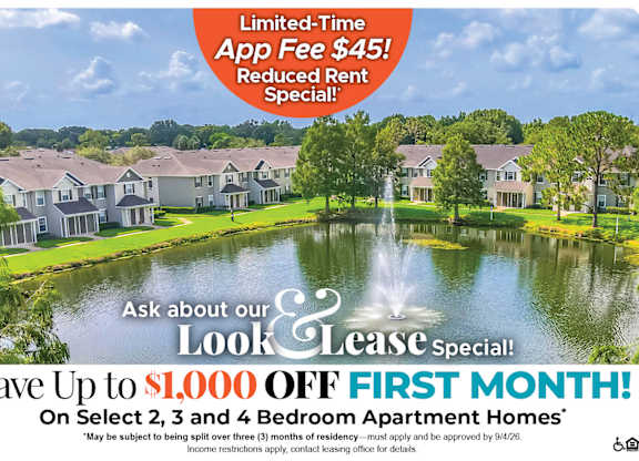Save Up to $1,000 Off First Month on Select 2, 3 and 4 Bedroom Apartment Homes* Ask About our Look and Lease Special!