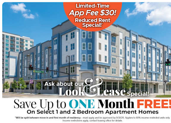 Save up to one month free on select 1 and 2 bedroom apartment homes.