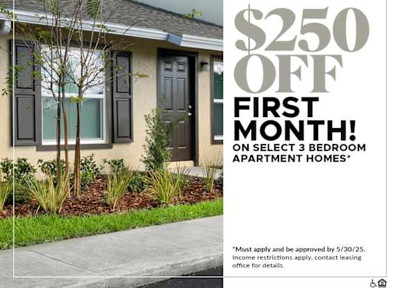 $250 OFF First Month on Select 3 Bedroom Apartment Homes