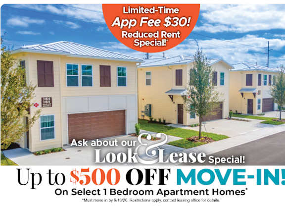 Up to $500 Off Move-In Costs on Select 1 Apartment Homes* Ask About our Look and Lease Special!