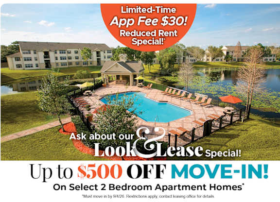 Up to $500 Off Move-In Costs on Select 2 Bedroom Apartment Homes* Ask About our Look and Lease Special!