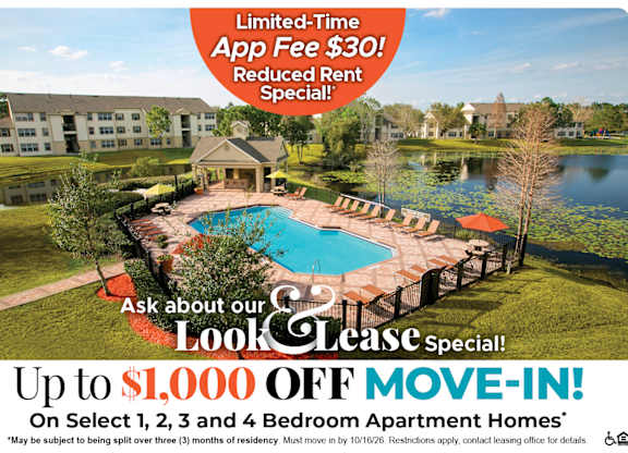 Up $1,000 Off Move-In Costs on Select 1, 2, 3 and 4 Bedroom Apartment Homes* Ask About our Look and Lease Special!