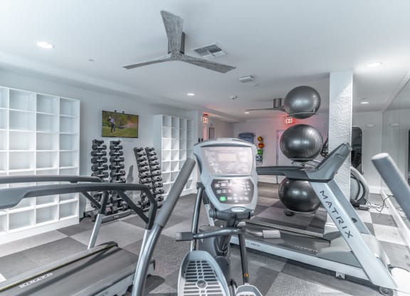 the gym at the enclave at woodbridge apartments in sugar land, tx