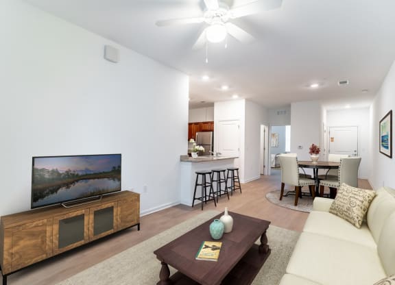 a living room with a couch and a coffee table