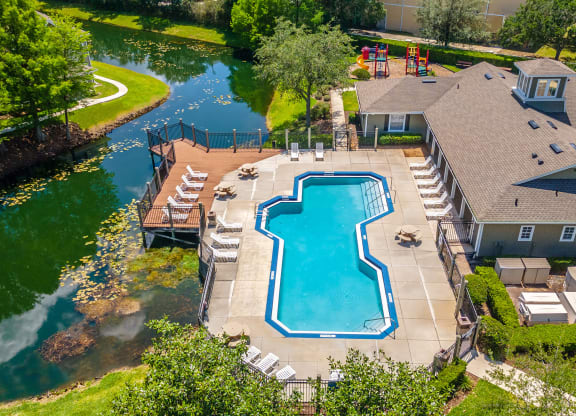 aerial view of a swimming pool