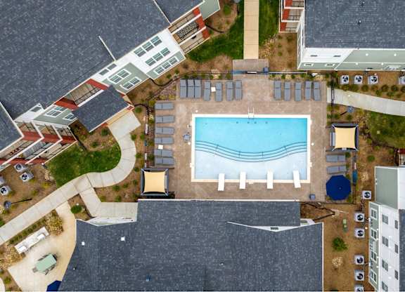 Aerial View of Pool at Giddy Hall Apartments, North Carolina