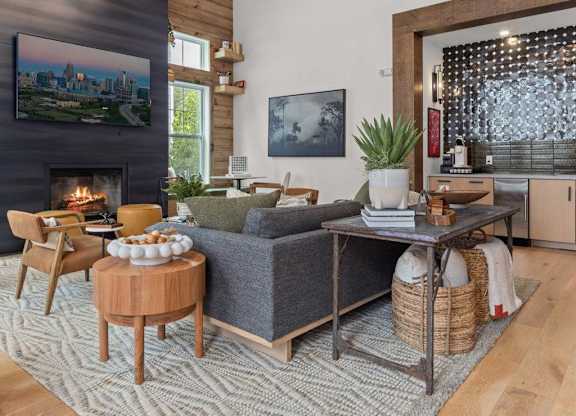 Bright Living Area with Fireplace at Giddy Hall Apartments, Charlotte, 28273