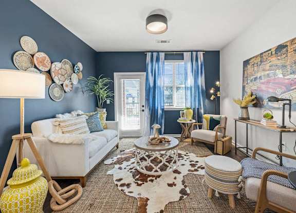 Bright Living Room at Giddy Hall Apartments, Charlotte, NC, 28273