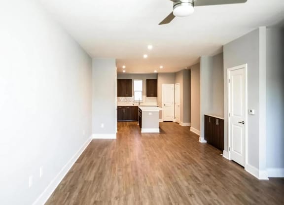Open-Concept Floor Plan with Wood-Style Flooring and Modern Kitchen
