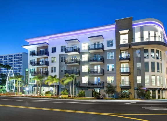 Anchor Riverwalk Apartment Exterior with Balconies and Modern Lighting