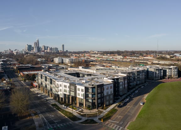 a view of the city from the top of a building
