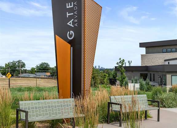 Gateway Arvada Ridge Community Entrance Sign with Modern Design and Benches