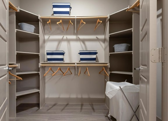 Oversized Walk-In Closet with Custom Built-In Shelving and Hanging Rods