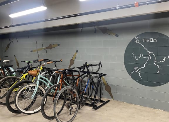 Secure Indoor Bike Storage with Controlled Access and Wall Mural