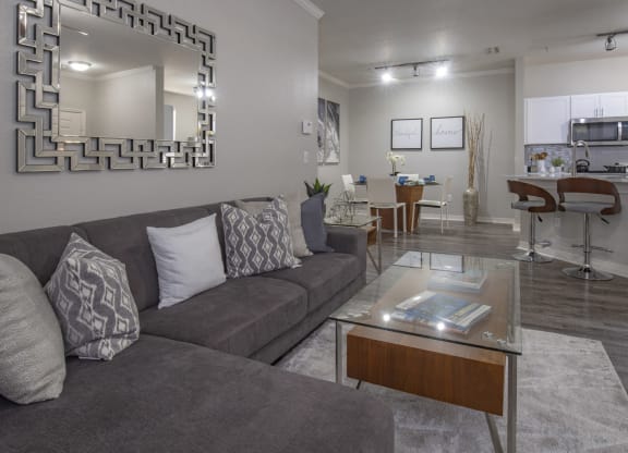 a living room with a couch and a coffee table