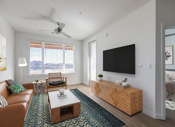 a living room with a couch and a coffee table